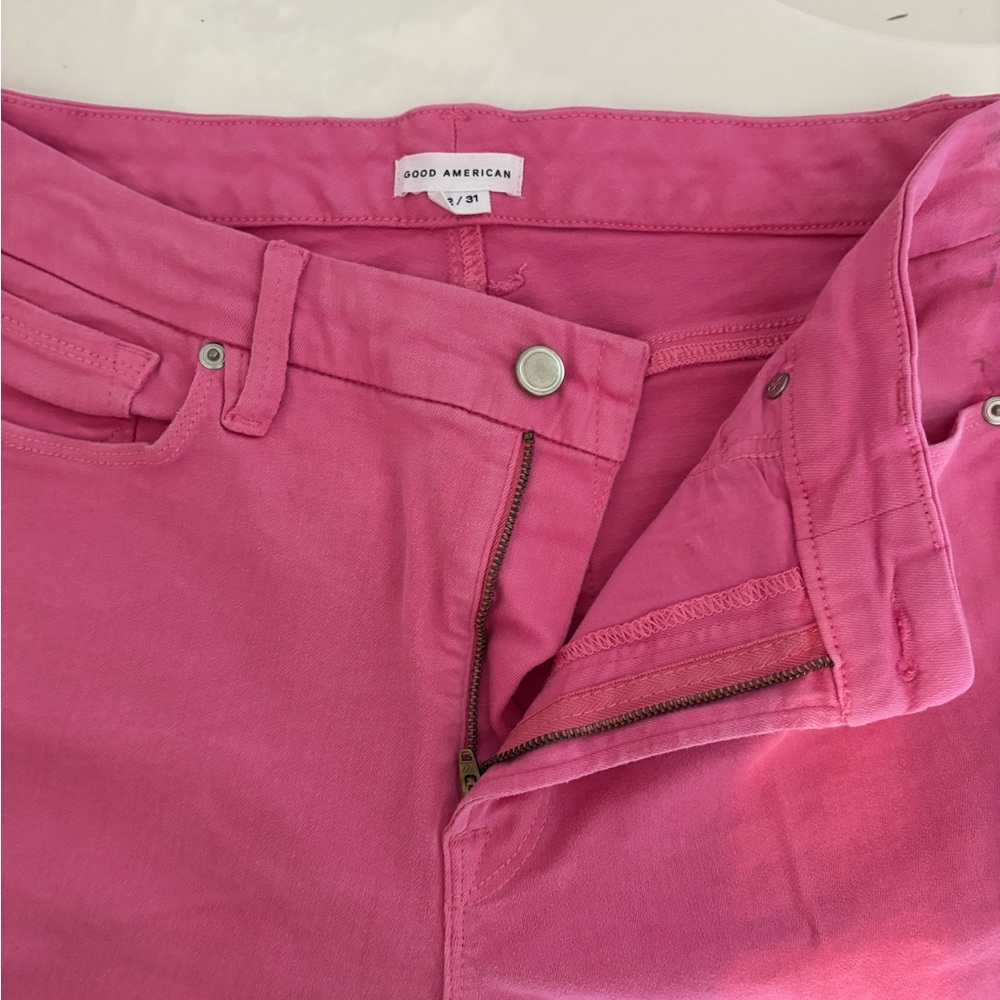 Good American Pink Slim-Fit Jeans with Contrasting Stitching